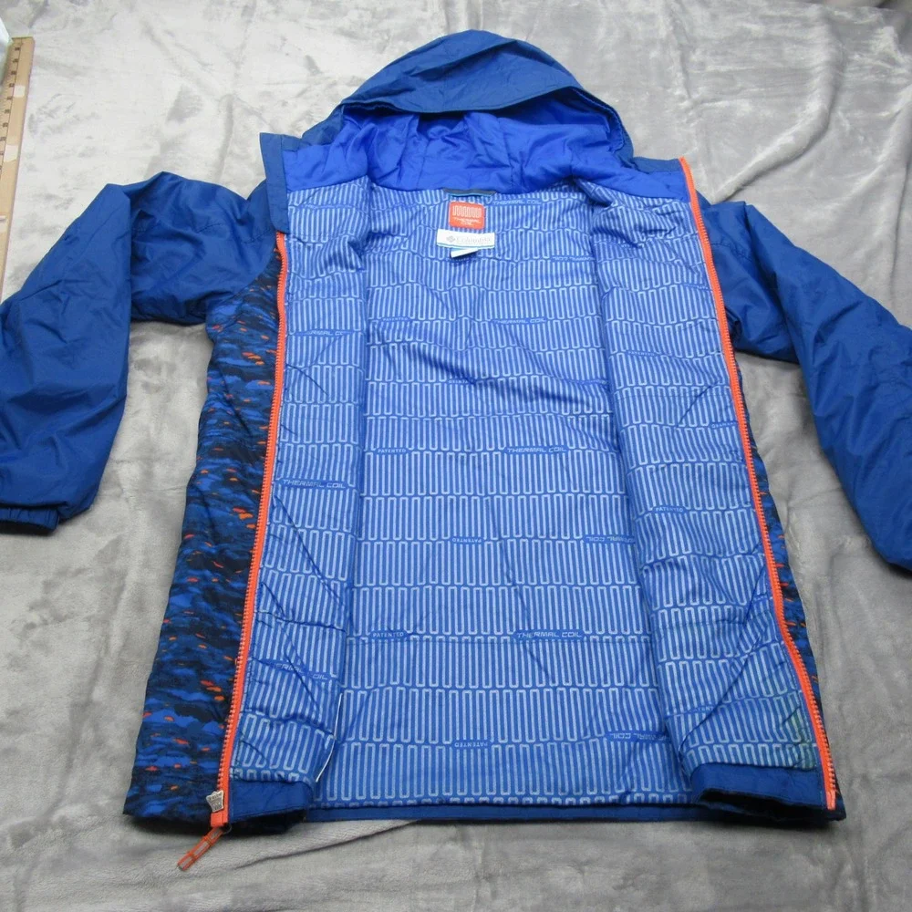 Columbia Jacket Kids Large Blue Thermal Camo Hooded Water‎ Resistant Insulated